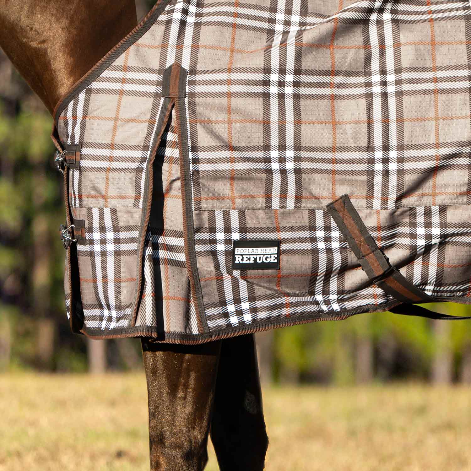 Poplar Head Refuge 1200 Denier Turnout Blanket, 240 Gram, Plymouth Brown Plaid - Pet's Shop