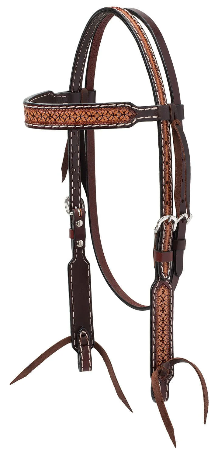 Turquoise Cross Geometric Tooled Browband Headstall - Pet's Shop