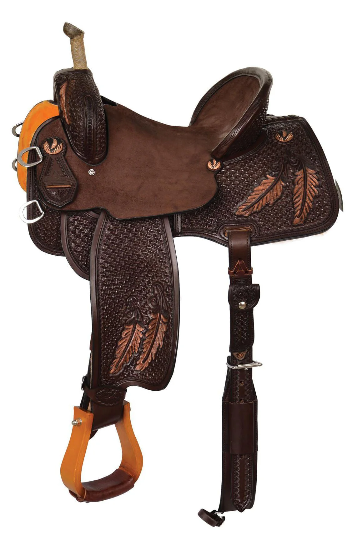 Team Camarillo Fine Feathers Barrel Saddle, Wide Tree, Chocolate - Pet's Shop