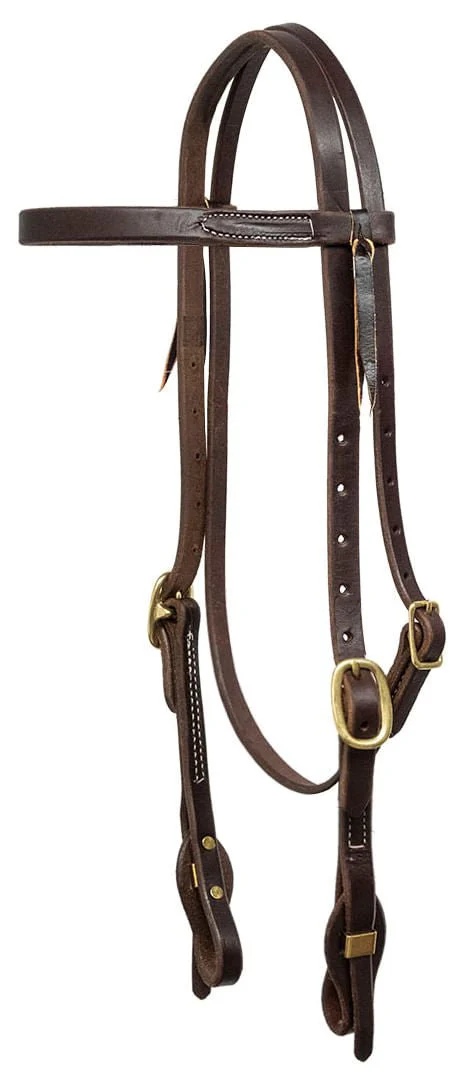 Poplar Head Saddlery Oiled Harness Leather Browband Headstall with Easy-Change Slot Ends - Pet's Shop