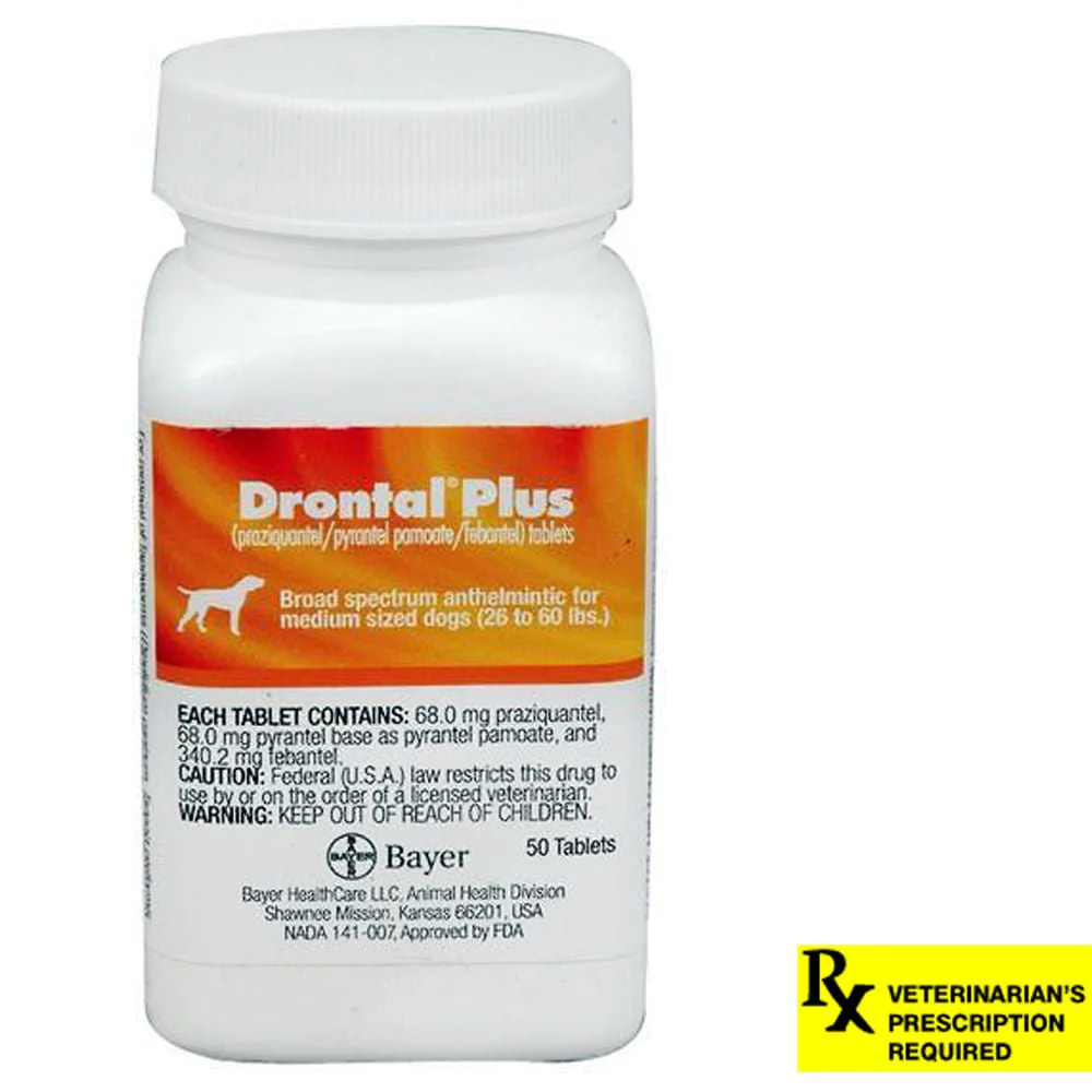 Rx Drontal Plus (praziquantel/pyrantel pamoate/febantel) Broad Spectrum Anthelmintic for Dogs - Pet's Shop