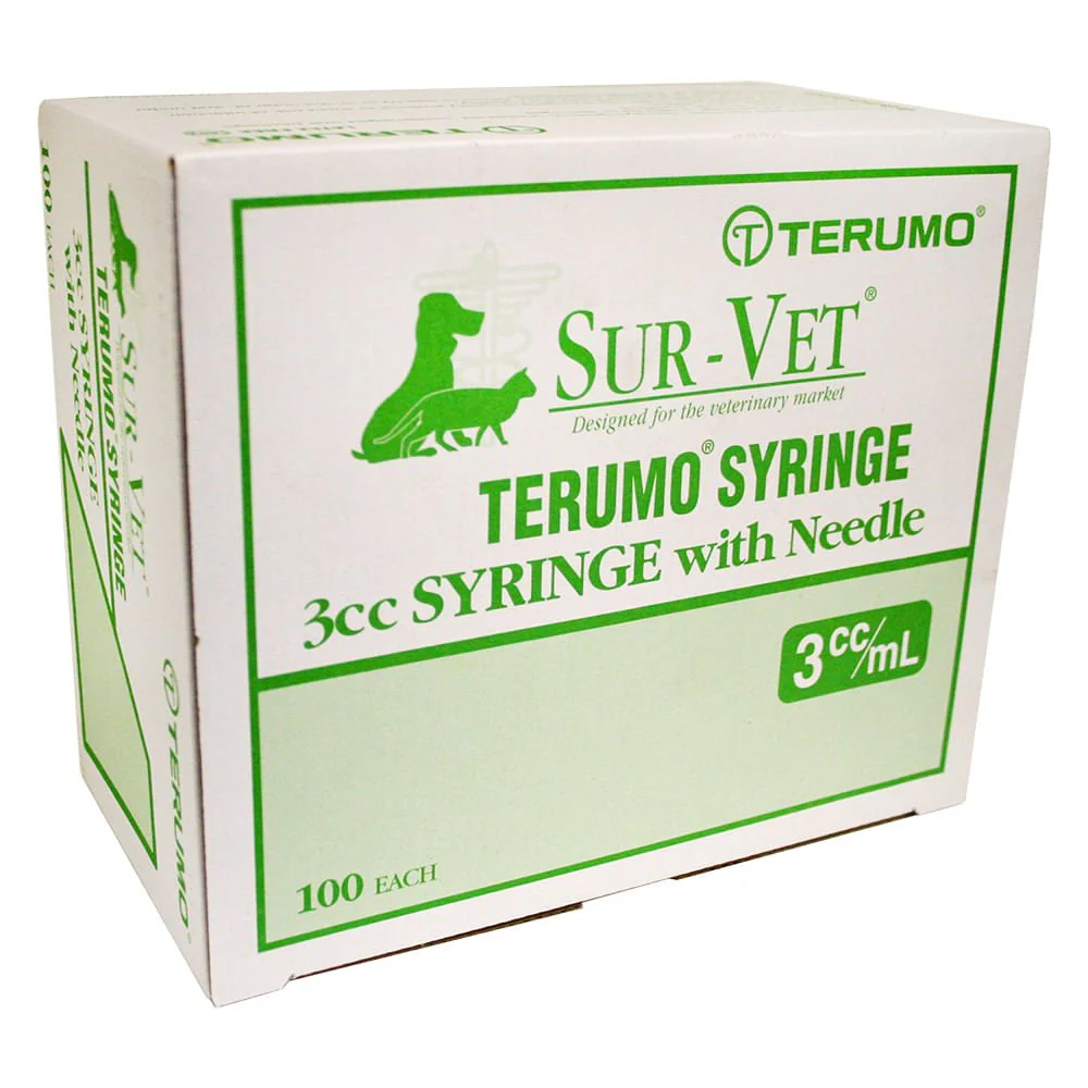 Terumo SUR-VET Luer Lock Syringe with Needle, 3 cc LL, 100 ct - Pet's Shop