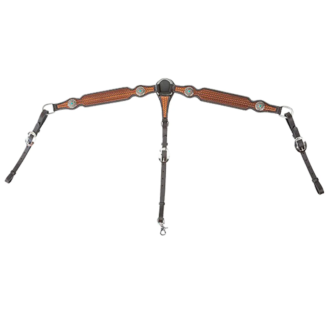 Cody Pro Turquoise Concho Breast Collar with Basketweave Tooling - Pet's Shop