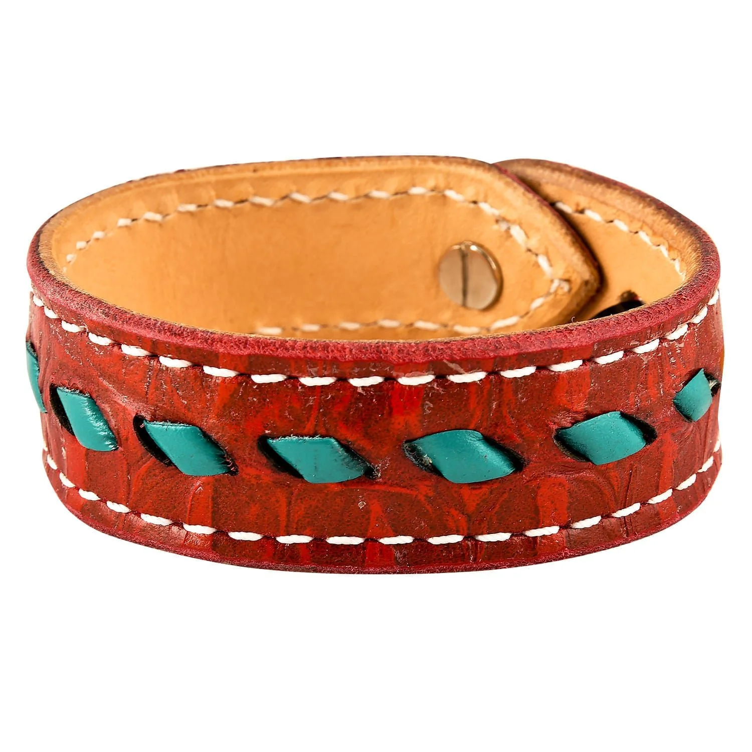 Buckstitch Bracelet, Red Gator & Turquoise - Pet's Shop