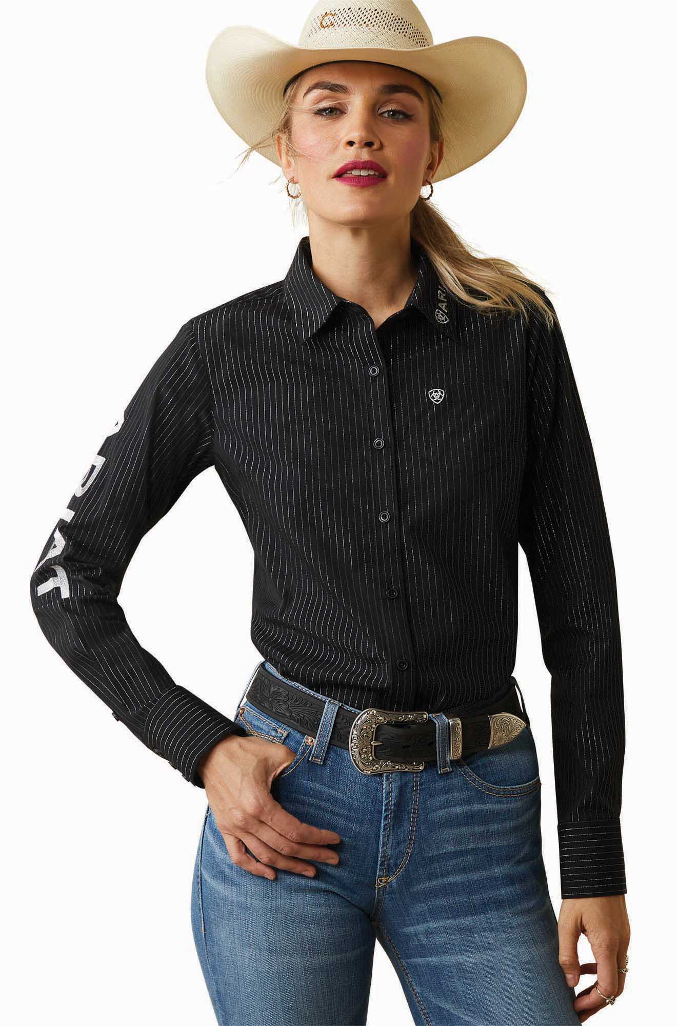 Ariat Women's Team Kirby Stretch Shirt, Black and Silver - Pet's Shop