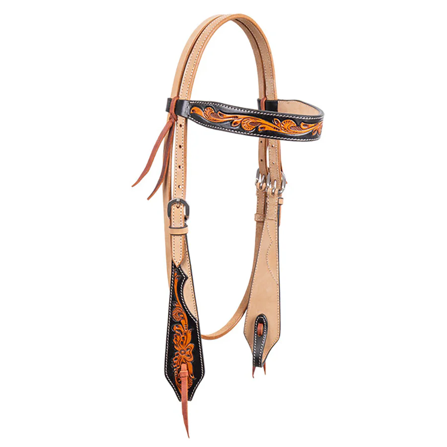Cody Pro Two-Tone Carved Browband Headstall with Floral Tooling - Pet's Shop