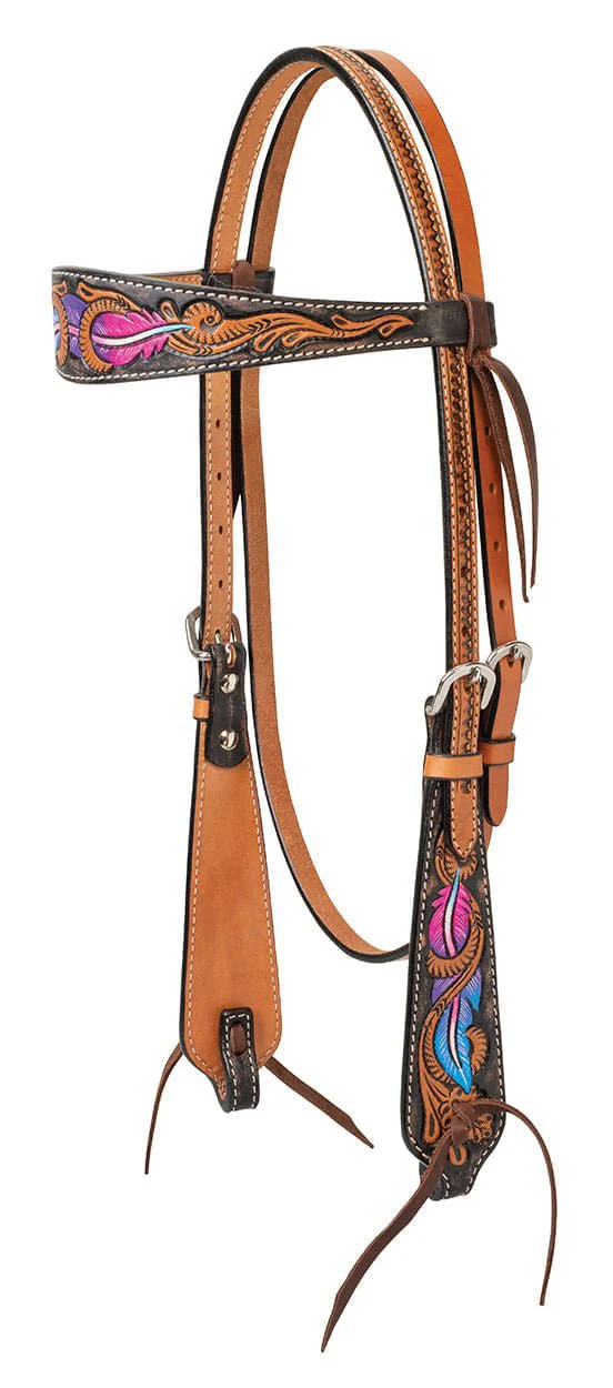 Turquoise Cross Twisted Feather Browband Headstall - Pet's Shop