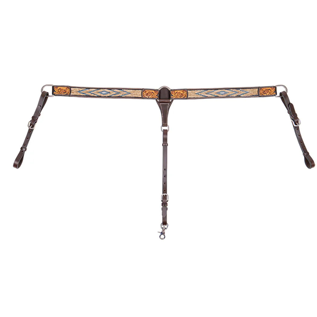 Cody Pro Blue & Beige Inlay Breast Collar with Floral Tooling - Pet's Shop