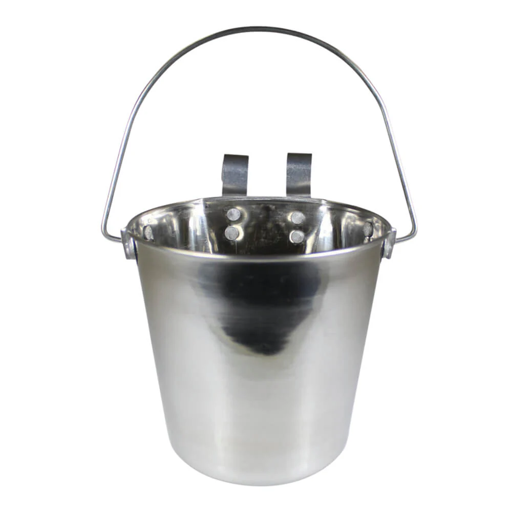 Stainless Steel Pail, Flat Sided Hook-On with Rivets - Pet's Shop