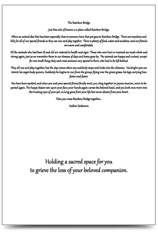 Rainbow Bridge Pet Sympathy Card - Pet's Shop