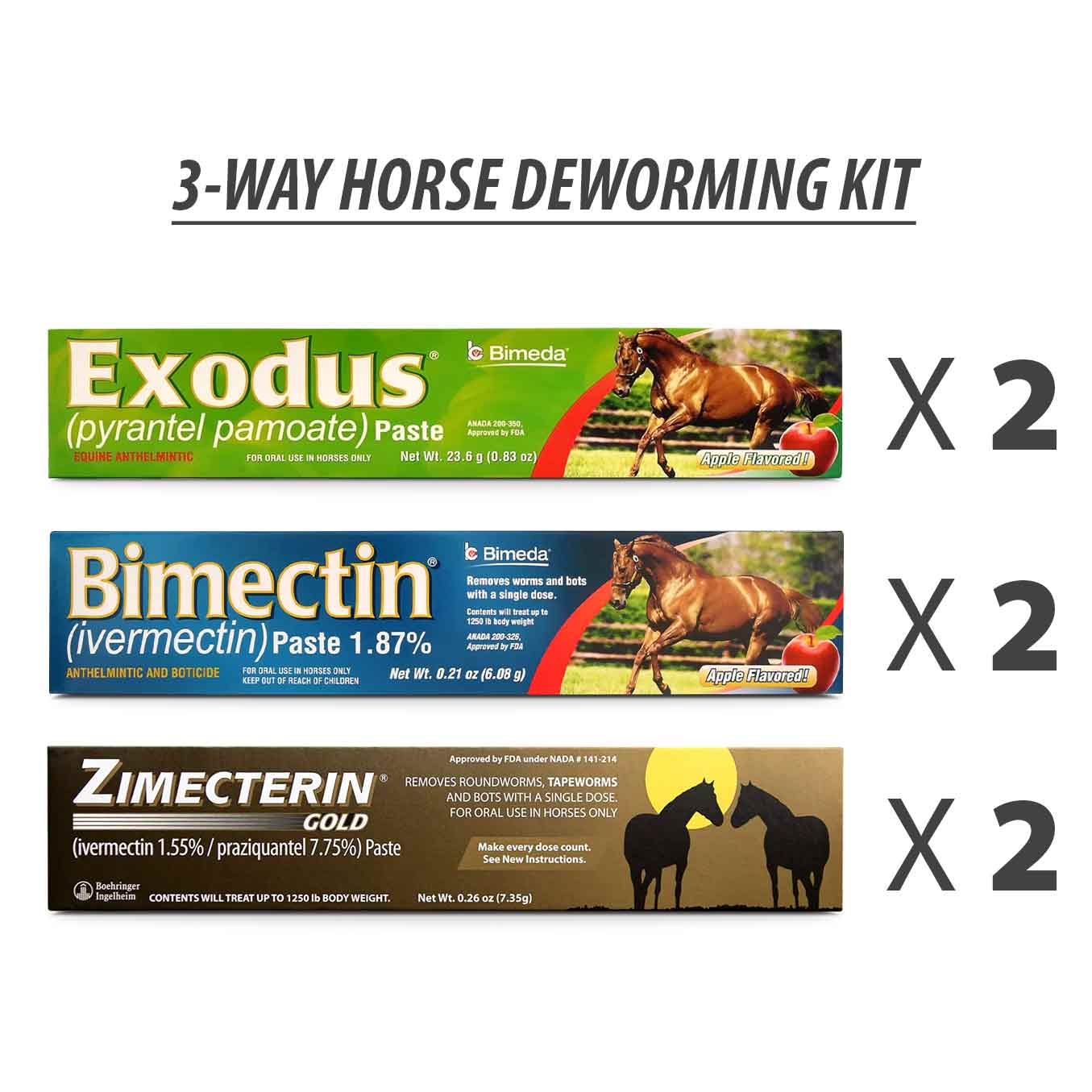 3-Way Horse Deworming Kit (6 Tubes Included) - Pet's Shop