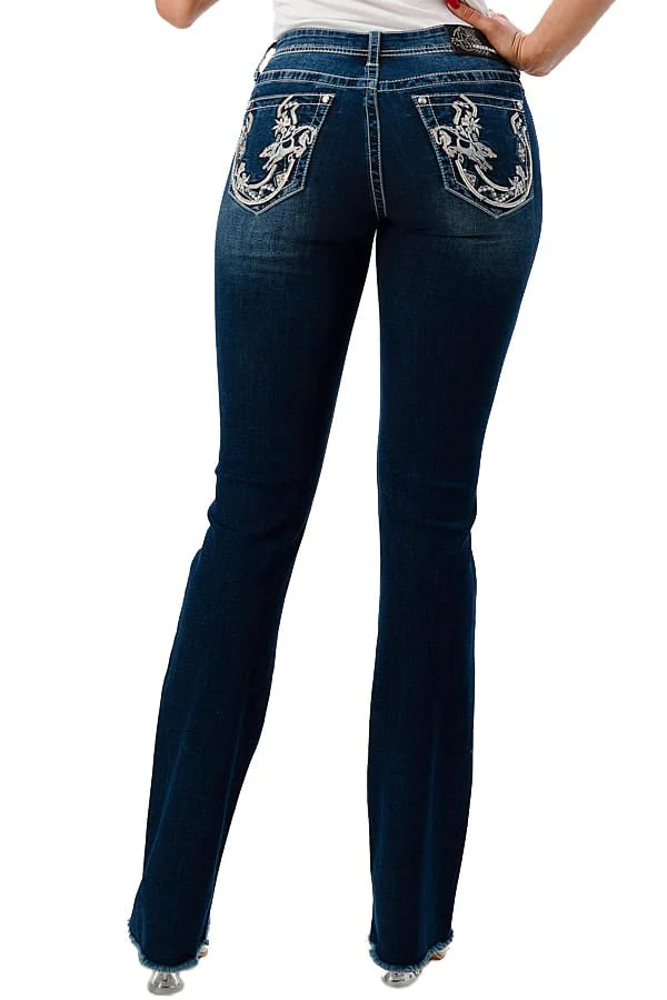 Grace in LA Women's Western Horseshoe Embellished Mid Rise Stretch Bootcut Jeans - Pet's Shop