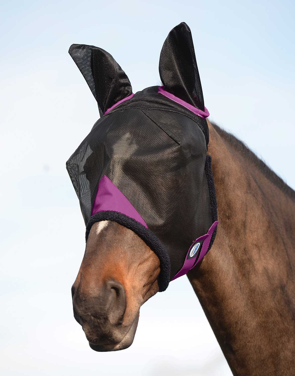 Weatherbeeta ComFITec Durable Mesh Horse Fly Mask w/ Ears, Black/Purple - Pet's Shop