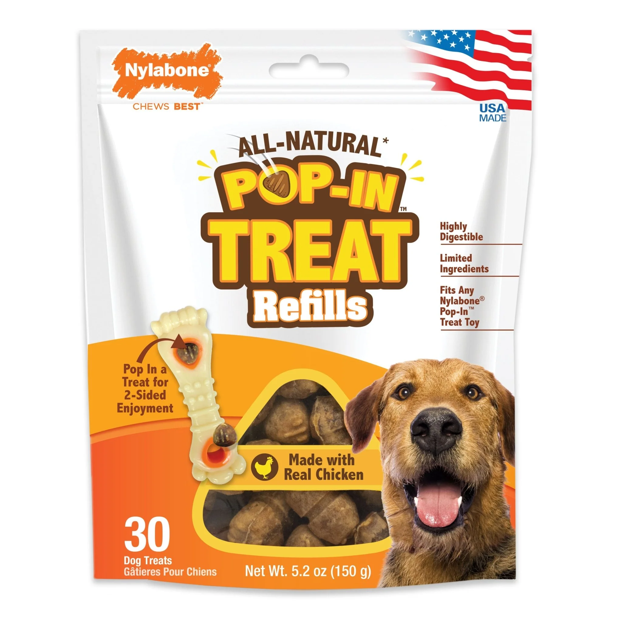 All-Natural Pop-In Dog Treat Refills, Chicken, All Sizes, 30 ct - Pet's Shop