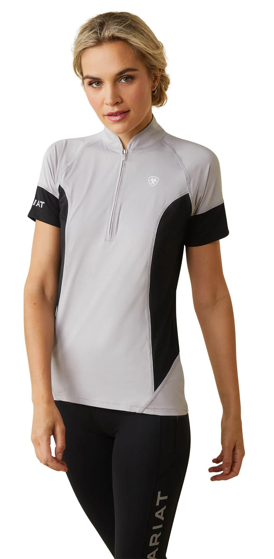 Ariat Women's Cambria Jersey 1/4 Zip Baselayer, Silver & Black - Pet's Shop