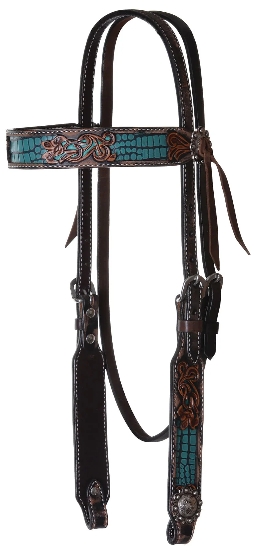 Circle Y Distressed Gator Browband Headstall - Pet's Shop